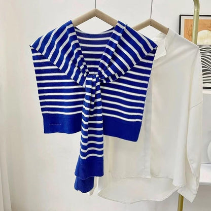 WaJuemy Sweater Shawl Wraps for Women Sweater Knitted Knotted Shawls Travel Casual Scarf Cape Shoulder Tops Fashion Wrap - color: Blue/White