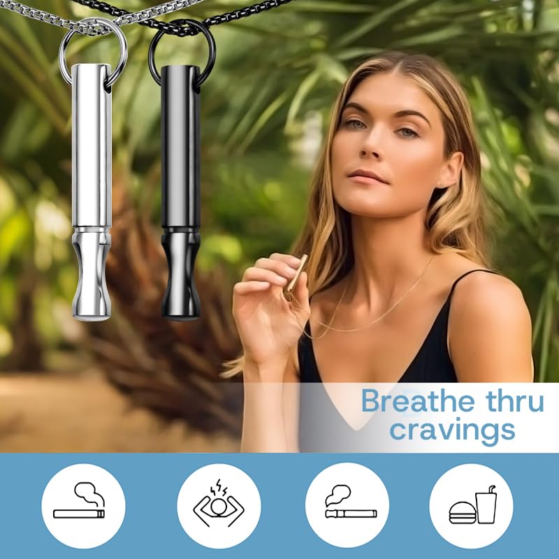 Mindfulness Breathing Necklace Stress Relief Pendant Stainless Steel Anxiety Breathe Necklace for Women Men - color: Steel+Black