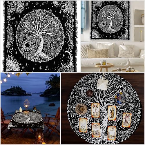 Indian Consigners Tree of Life Altar Cloth Tapestry Tablecloth Celtic Trees Ritual Spiritual Cloth for Sacred Places, Cotton Square Tarot Table Cover 36 by 36 Sacred - color: Silver Celestical Dry Tree, size: 36" x 36" (Square)