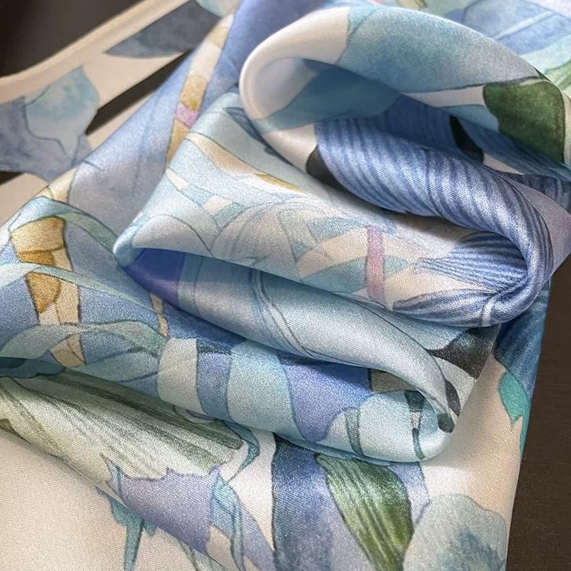 ANDANTINO 100% Mulberry Silk Square Scarf for Hair-25.6" X25.6'' Women Men Natural Silk Neckerchief Digital Printed Headscarf - color: Colorful Plants