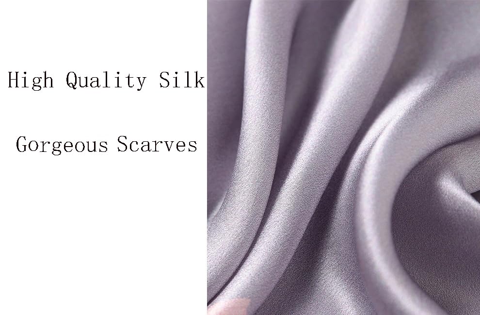 100% Mulberry Silk Long Scarf for Women Large Shawls for Headscarf and Neck- Oblong Hair Wraps with Gift Packed - color: Lotus Pond-light Grey