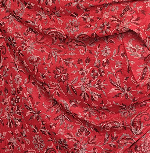Exotic India Women Reversible Jamawar Wool Shawl with Woven Flowers | Ethnic Beautiful Floral Weave Stole, Dupatta - color: Garnet Rose