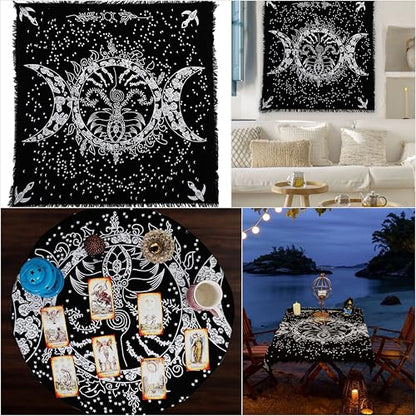 Indian Consigners Altar Cloth Triple Moon Goddess Silver Witchcraft Alter Tarot Spread Top Cloth Wiccan Square Spiritual 18 by 18 Sacred(Triple Moon Goddess Silver Gold) - color: Triple Moon Goddess Silver