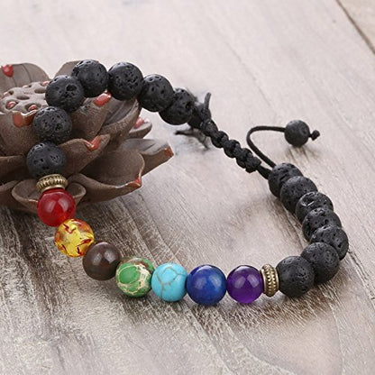 Necklace Pendant & Lava Rock Bracelet, for Women/Men (Set) - color: 7 Chakra Set -B