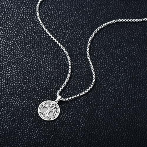 Tree of Life Necklace 925 Sterling Silver Round Tree of Life Pendant Jewelry for Men Women, w/Stainless Steel Chain 22''+2'' - style: A01-Silver