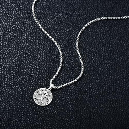 Tree of Life Necklace 925 Sterling Silver Round Tree of Life Pendant Jewelry for Men Women, w/Stainless Steel Chain 22''+2'' - style: A01-Silver