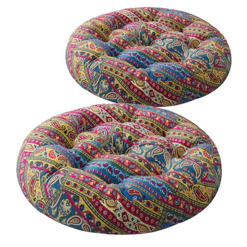 Codi Meditation Floor Pillow, Boho Pillows Seating for Adults and Teens, Large Cushion for Yoga Living Room Tatami Sitting, Memory Foam Added, 22x22 Inch Pack of 2, Round - Multi Blaidiere