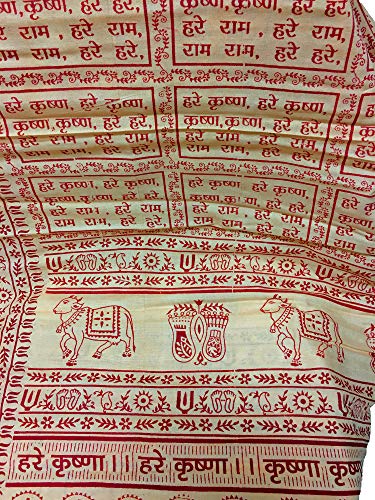 Cotton Bohemian Beige & Red Sanskrit Text Block Print Meditation Long Large Scarf Shawl Wrap JK449