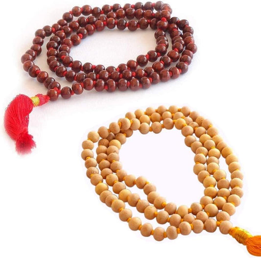 Mala Pack of 2 Rose Wood Mala and Tulsi Mala Beads 108 + 1 | Buddhist Prayer Beads Mala for Jaap and Unique rudraksha mala| knotted prayer beads & Meditation Beads