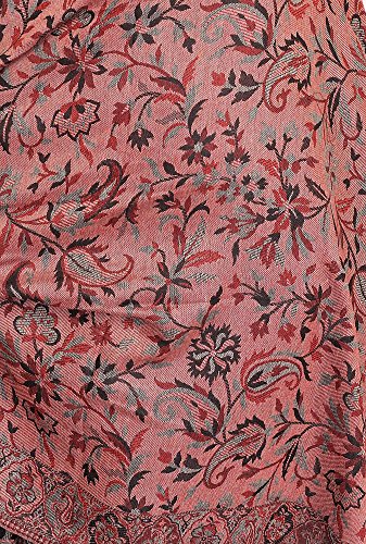 Exotic India Women Reversible Jamawar Wool Shawl with Woven Flowers | Ethnic Beautiful Floral Weave Stole, Dupatta - color: Caviar Black