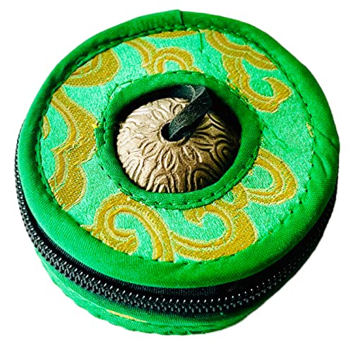 Tibetan Handmade Yoga Meditation Om Tingsha Bell Chimes Cymbal Set With Hand Woven Unique Bag, 2.75 Inches Buddhist Tingsha, Om Mani Padme Hum Mantra - Handmade In Buddha Born Country, Nepal - color: Bronze Tingsha