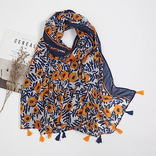 YOUR SMILE Large Boho Scarf for Women Lightweight Floral Printed Scarves Fall Winter Fashion Fringed Shawl wraps - color: 12 Yellow Flower