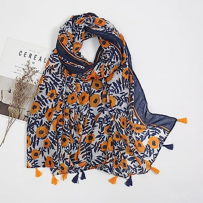YOUR SMILE Large Boho Scarf for Women Lightweight Floral Printed Scarves Fall Winter Fashion Fringed Shawl wraps - color: 12 Yellow Flower