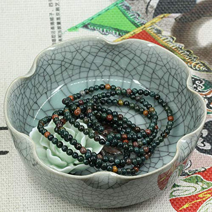 Keleny 4mm Natural Round Beads Gemstones Rock Crystal Stretch Bracelet 7 Inch Unisex - color: Green Bloodstone Heliotrope