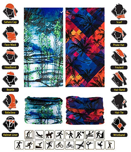Headband Neck Gaiter Head Wrap Headwear Face Mask Magic Scarf Bandana for Men and Women - color: 6pc.jungle Series