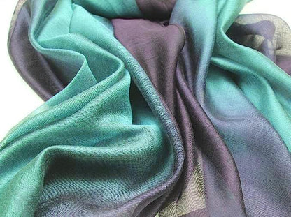 Cotton Silk Scarf Elegant Soft Wraps Color Shade Scarves for Women - color: Gradient - Green