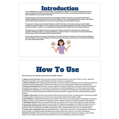 Cognitive Distortion Flashcards, 50 Cards for Mental Health and Thought Pattern Recognition, Blue