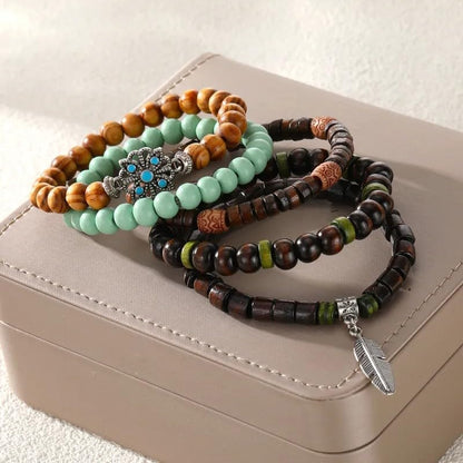 Bohemian Style Personalized Retro Multi-Piece Set Of Wooden Bead Bracelets Stacked Wooden Bead Bracelets