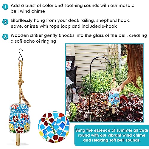 Sunnydaze Spring Flowers Wind Bell - Mosaic Glass Wind Chime Bell for the Patio, Deck, or Porch - 7"
