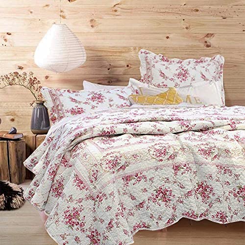 Cozy Line Home Fashions 100% Cotton Quilt Bedding Set, Pink Floral Reversible Coverlet Bedspread (Vintage Rose, Queen - 3 Piece) - color: Vintage Rose, size: Queen