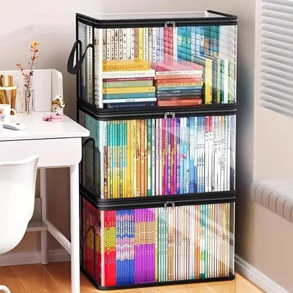 Large Clear Plastic Storage Box with Lid, Stackable Organizer Bin for Home & Office, Heavy Duty Container for Clothes, Books, Snacks