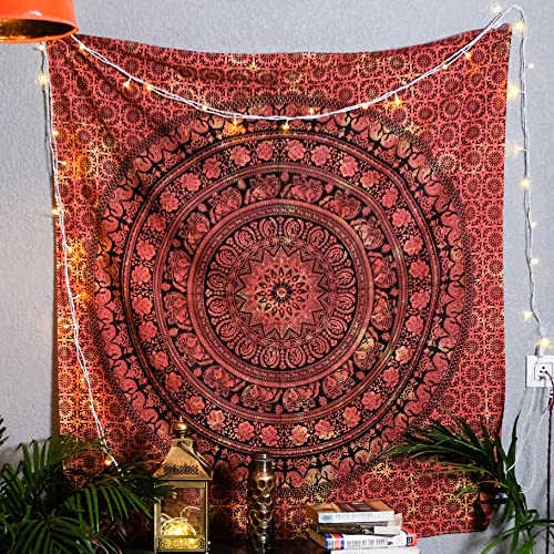 Craft Trade Indian Cotton Mandala Wall Hanging Tapestry for Aesthetic Boho Hippie Living Room, Meditation & Bedroom Décor - Orange - 50x60 Inches - color: Orange, size: 50"L x 60"W
