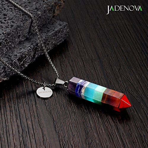 JADENOVA 7 Chakra Stones Necklace Gemstone Pendant Necklace Energy Healing Crystal Divination Pendulum For Women (Cone Hexagonal, 18 Inches Stainless Steel Chain) - style: Hexagonal 7 Chakra Pendant Necklace
