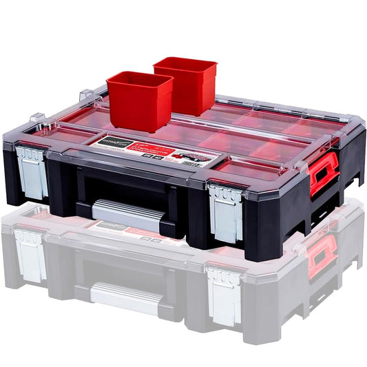 Deep Tray Organizer Box – Heavy-Duty Tool Storage Case with 15 Removable Cups – Hardware, Plumbing, Electrical Connector Container for Garage, Jobsite, or Workshop - color: g. 1pcs Set - Large Organizer with Removable Bins