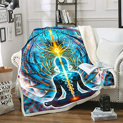 Chakra Throw Blanket | Meditation Fleece Blanket | Galactic Body (Medium)