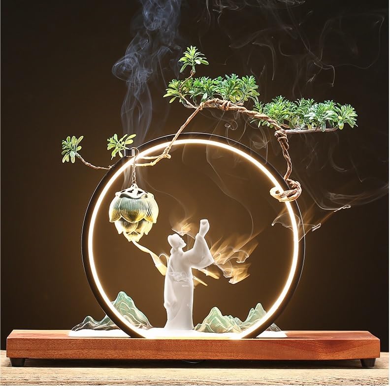 Faux Tree Chinese Zen Backflow Incense Burner Office Decoration Sand Table Rockery Creative Home Living Room Entrance Decoration Faux Plants Indoor