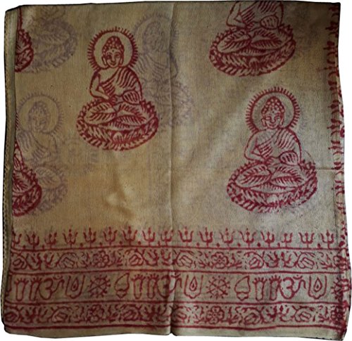 KVR Hindu Pooja Religious Cotton Indian prayer scarf with OM Krishna Ganesha Shiva Nataraja yoga spiritual auspicious prints - color: Yellow Buddha-2