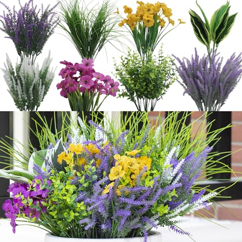 Green Moon 25 Bundles Fake Plants Outdoor with Artificial Lavender Flower UV Resistant Faux Greenery Plants for Home Planter Garden Patio Front Porch Yard Decor - color: Lavender Flower