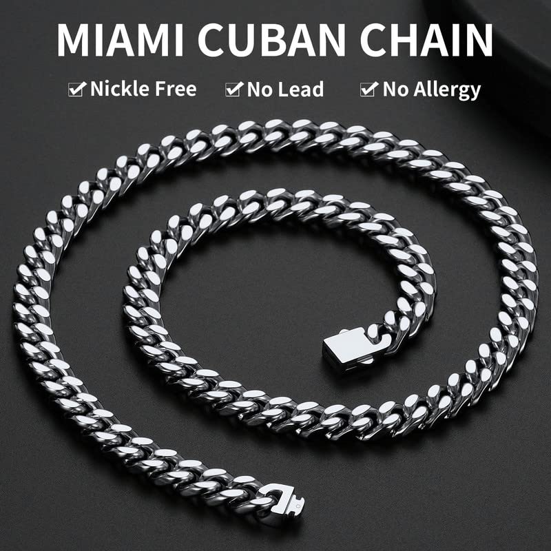 ChainsHouse Stainless Steel Mens Cuban Link Chain, Black/ 18K Gold Plated Miami Cuban Chain Necklace, 5mm/7mm/9mm/12mm/14mm Width, No Tarnish& Durable Hip Hop Mens Jewelry, 18"-30", Send Gift Box - color: a. 9mm width-steel, size: 22 inches