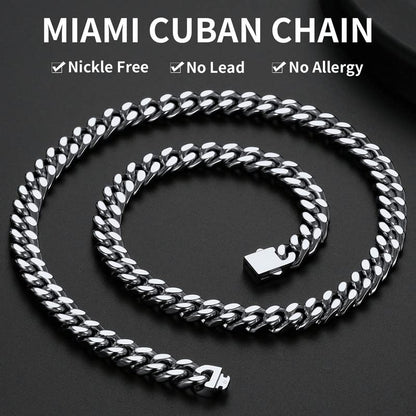 ChainsHouse Stainless Steel Mens Cuban Link Chain, Black/ 18K Gold Plated Miami Cuban Chain Necklace, 5mm/7mm/9mm/12mm/14mm Width, No Tarnish& Durable Hip Hop Mens Jewelry, 18"-30", Send Gift Box - color: a. 9mm width-steel, size: 22 inches