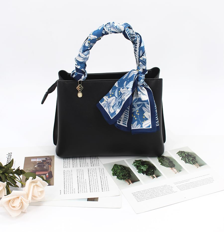 100% Silk Scarf for Women 59”*6.3” Long Shawls for Headscarf and Neck- Oblong Hair Wraps with Gift Packed - color: Blue&white Lilies