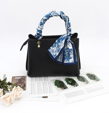 100% Silk Scarf for Women 59”*6.3” Long Shawls for Headscarf and Neck- Oblong Hair Wraps with Gift Packed - color: Blue&white Lilies
