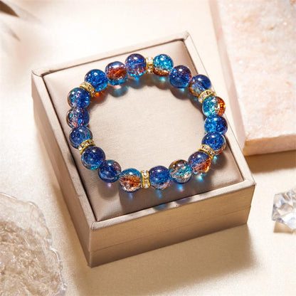 LANG XUAN Beaded Stretch Bracelets for Women Men Healing Crystal Stone Bracelet Bead Adjustable Unisex Gemstones Bracelets 10MM Weave Jewelry Gifts - color: 2pcs Blue brown