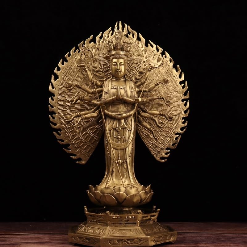 Sculpture Meditating Statue Guanyin Ornament Crafts Brass Decor Statue Zen Decor Bodhisattva Meditation Room Decor Figurine Sitting