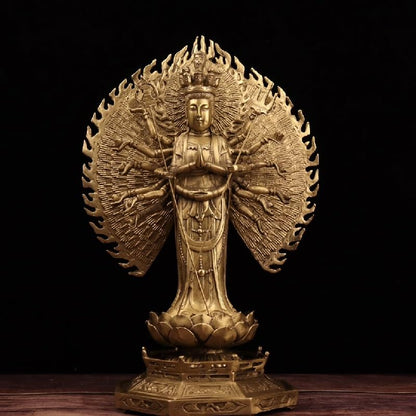 Sculpture Meditating Statue Guanyin Ornament Crafts Brass Decor Statue Zen Decor Bodhisattva Meditation Room Decor Figurine Sitting
