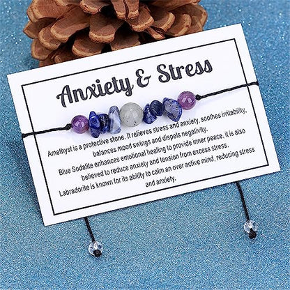 Chakra Crystal Tiger Eye Bead Bracelet with Wish Card for Women Adjustable Spiritual Stone Braide String Bracelet Yoga Meditation Jewelry Gift