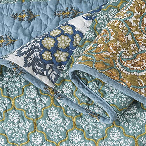 NEWLAKE Cotton Quilted Throw Blanket for Bed Couch Sofa, Reversible Matelasse Blanket with Real Stitched Embroidery,Green Farmhouse Garden,60X78 Inch - color: Green
