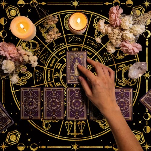 Tarot Altar Cloth Twelve Zodiac Signs Card Table Tablecloth Celestial Golden Sun Tablecloth with Tarot Bag for Reading Rituals Crystals Spiritual Divination Witchcraft Supplies - color: Twelve Zodiac Signs