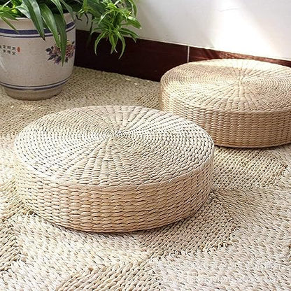 GOTOTOP Round Tatami Floor Cushion for Meditation, Handwoven Straw Seat Pillow for Yoga and Living Room Décor, Soft Padded Round Mat 15.75 Inch