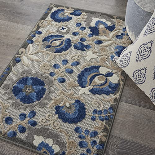 Nourison Home Aloha Natural Blue 2'8" x 4' Area Rug - Easy Clean, Non Shedding, Bed Room, Living Room, Dining Room, Kitchen (3' x 4') - color: Natural Blue, size: 2'8" x 4' (Rectangular)