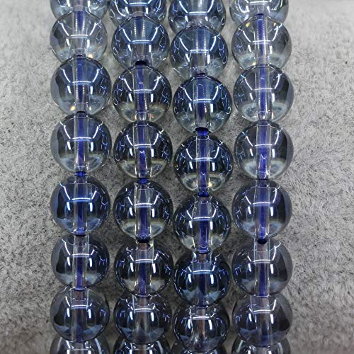 Amandastone Natural Gemstone 8mm Round Beads Stretch Bracelet 7 Inch - color: Aqua Blue Aura Clear Quartz