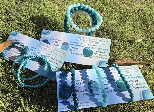 4mm 6mm 8mm Healing Crystal Bracelets for Women Men Natural Stone Beaded Stretch Bracelet Handmade Gemstone Reiki Spiritual Jewelry Gifts - color: Apatite+Aquamarine+Green Turquoise-Healing, size: 8mm