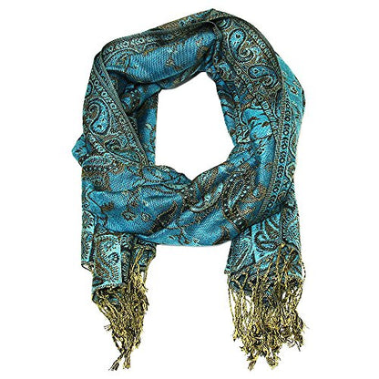 Falari Women's Reversible Paisley Pashmina Shawl Wrap Scarf For Evening Dresses Festivals Any Occasions All Seasons 80"x27" - color: Style 1 - Turquoise
