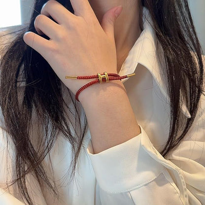 OSIRIDEH2 Bracelet with Adjustable Design Polished H Shape Buckle, Bracelets for Women, 18k Gold-plated Buckle Design Titanium Steel Wire Rope Women's Gift Jewelry - color: Red Gold