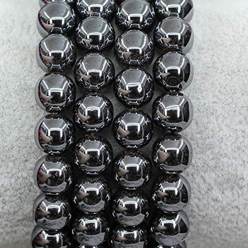 Amandastone Natural Gemstone 8mm Round Beads Stretch Bracelet 7 Inch - color: Black Hematite