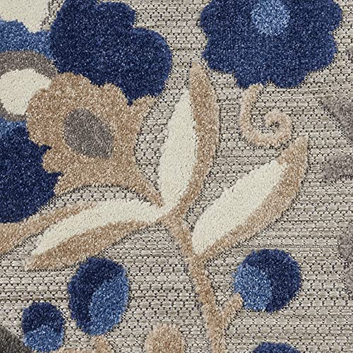 Nourison Home Aloha Natural Blue 7'10" x Round Area Rug - Easy Clean, Non Shedding, Bed Room, Living Room, Dining Room, Kitchen (8' x Round) - color: Natural Blue, size: 7'10" (Round)